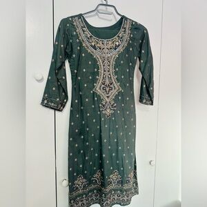 Embroidered Green Dress for Girls